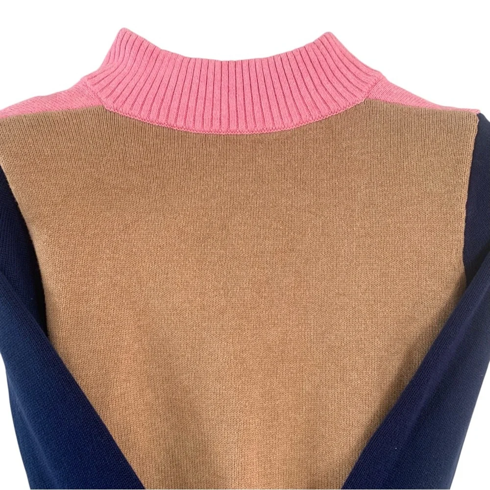 J.Crew Prep - Color-block - Button - Collared Sweater XS Pink Tan Navy - NWOT - Picture 5 of 11